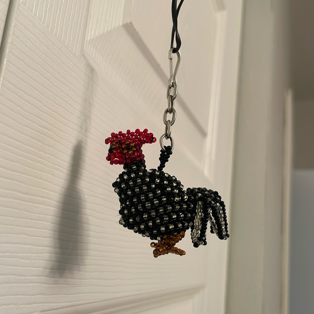 Beaded Rooster Chicken Pull Keychain FOB or Ornament